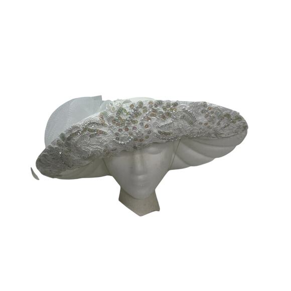 Vintage White Ms. Divine Church Derby Formal Wedding HAt with box - Picture 2 of 8